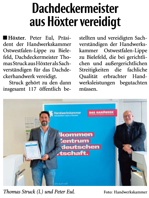 Vereidigung als Sachverständiger Dachdecker